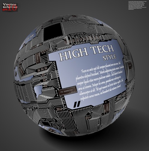 HI-Tech Style Globe Of Integrated Circuits Vector 01