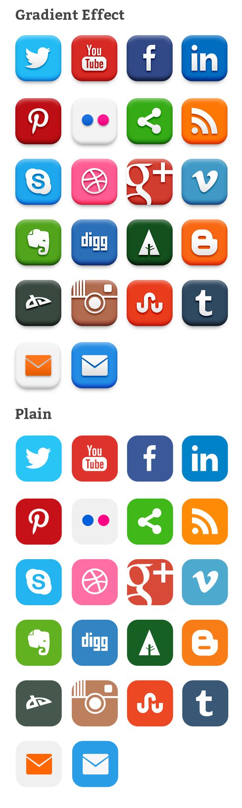 20 Popular Social Media Icons PSD