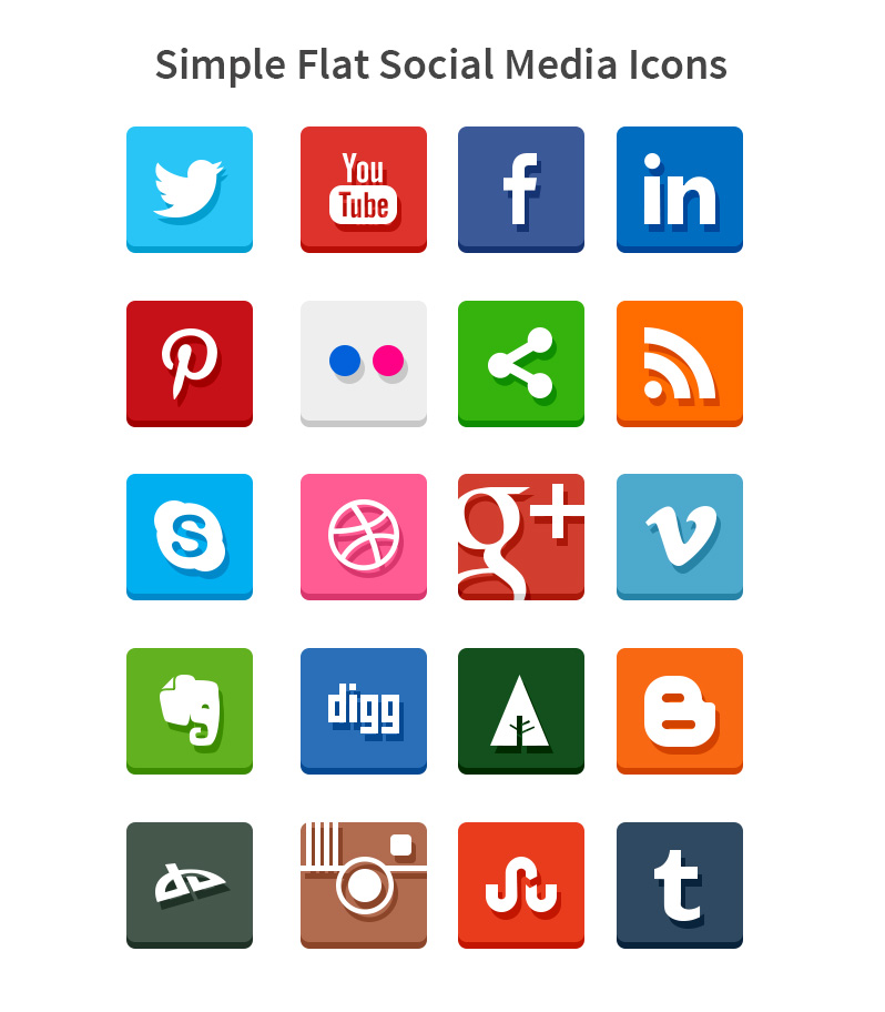 Download Free 20 Simple Flat Social Media Icons PSD - TitanUI