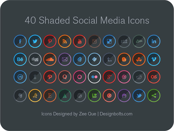 40 Round Shaded Social Media Icons