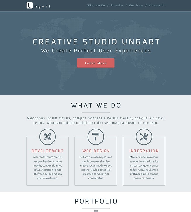 Ungart - Flat One Page Website PSD Template