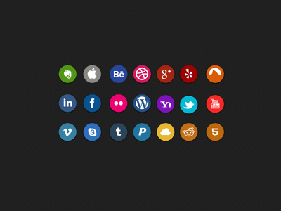 21 Minimal Flat Circle Social Icons PSD