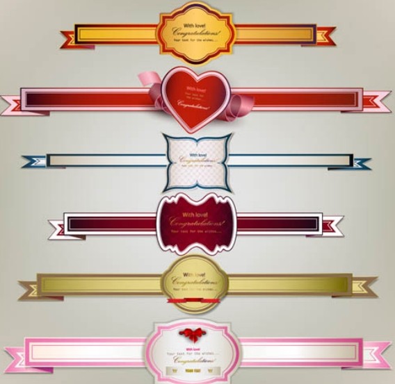 Set Of Vector Valentine's Day Labels & Ribbons