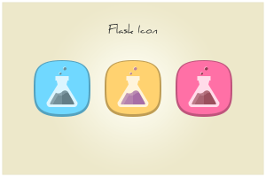 3 Rounded Flat Flask Icons PSD