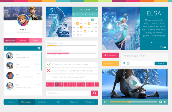 Download Free Disney Frozen Movie Web UI Kit PSD Free Web UI Kits