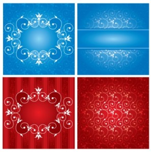 4 Red and Blue Floral Swirls Backgrounds Vector