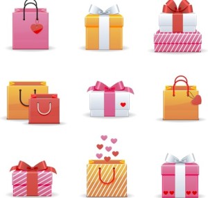 Lovely Shopping Bag & Gift Box Icon Set Vector