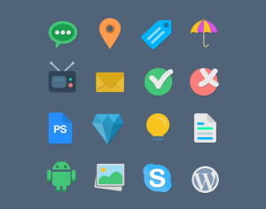 16 Flat Web Icons PSD