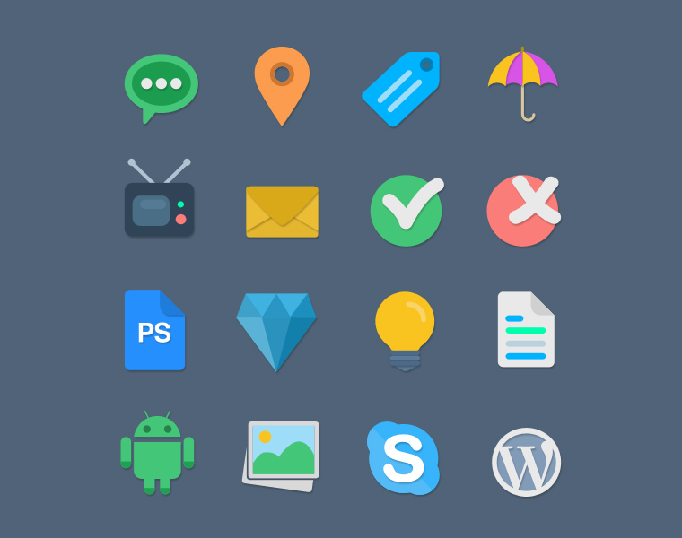 16 Flat Web Icons PSD