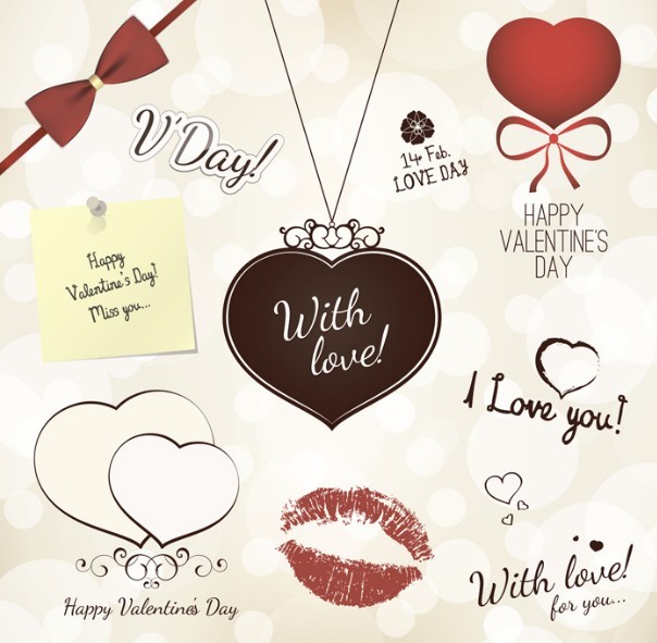 Set Of Graceful Valentine's Day Design Elements Vector