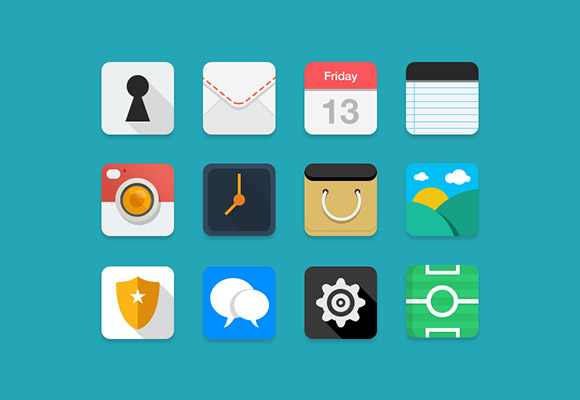 12 Flat Long Shadow Web & App Icons PSD