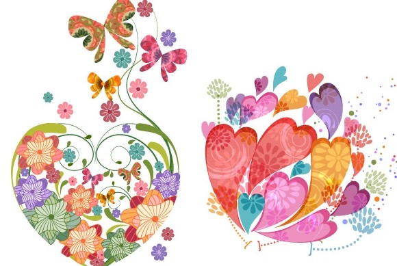 Vintage Colorful Flower Hearts Vector