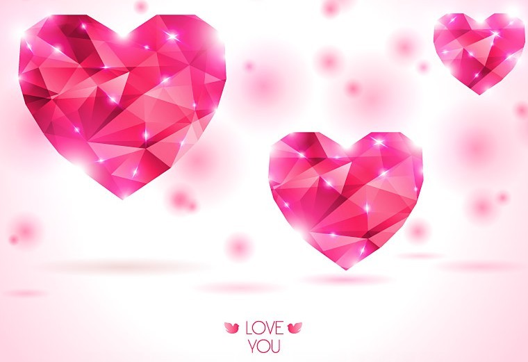 Pink Polygon Love Hearts Background Vector