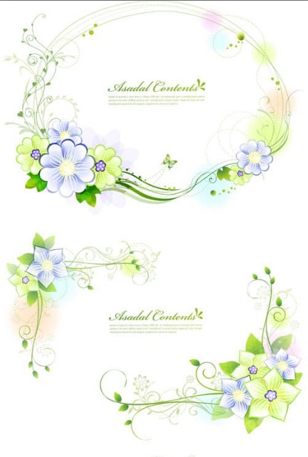 Set of Green Flower & Vine Frames Vector