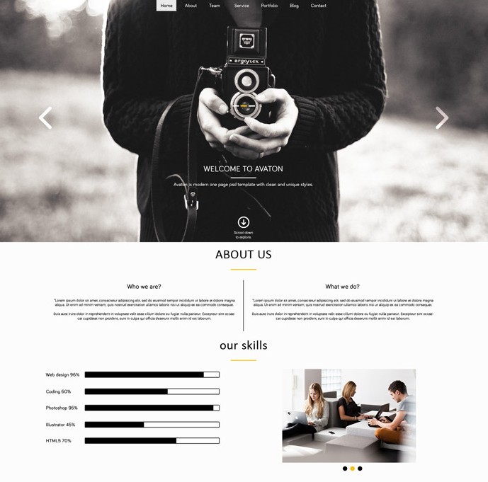 AVATON - One Page PSD Template