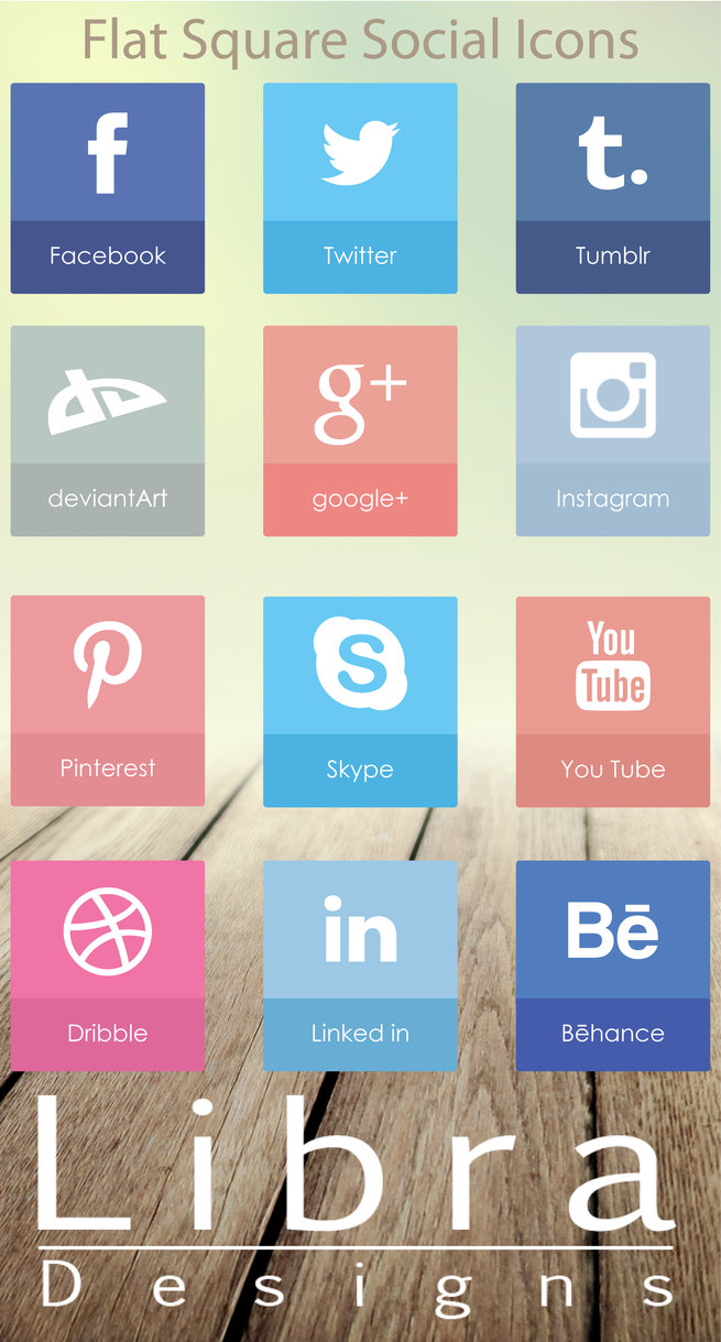 Flat Square Social Icons Pack Vector