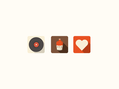 3 Flat Long Shadow Icons PSD