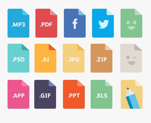 15 Colorful Flat File Type Icons PSD
