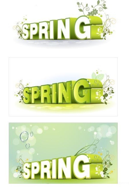 Green 3D Floral Spring Text Styles Vector