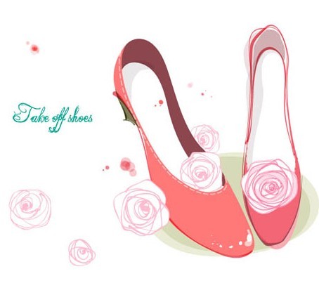 Hand Drawn Pink High Heels with Flowers Vector Illustration