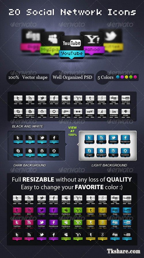 20 Awesome Social Media Icons PSD