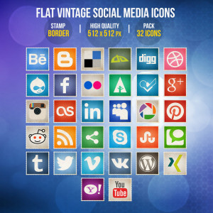 Flat Vintage Social Media Icon Set