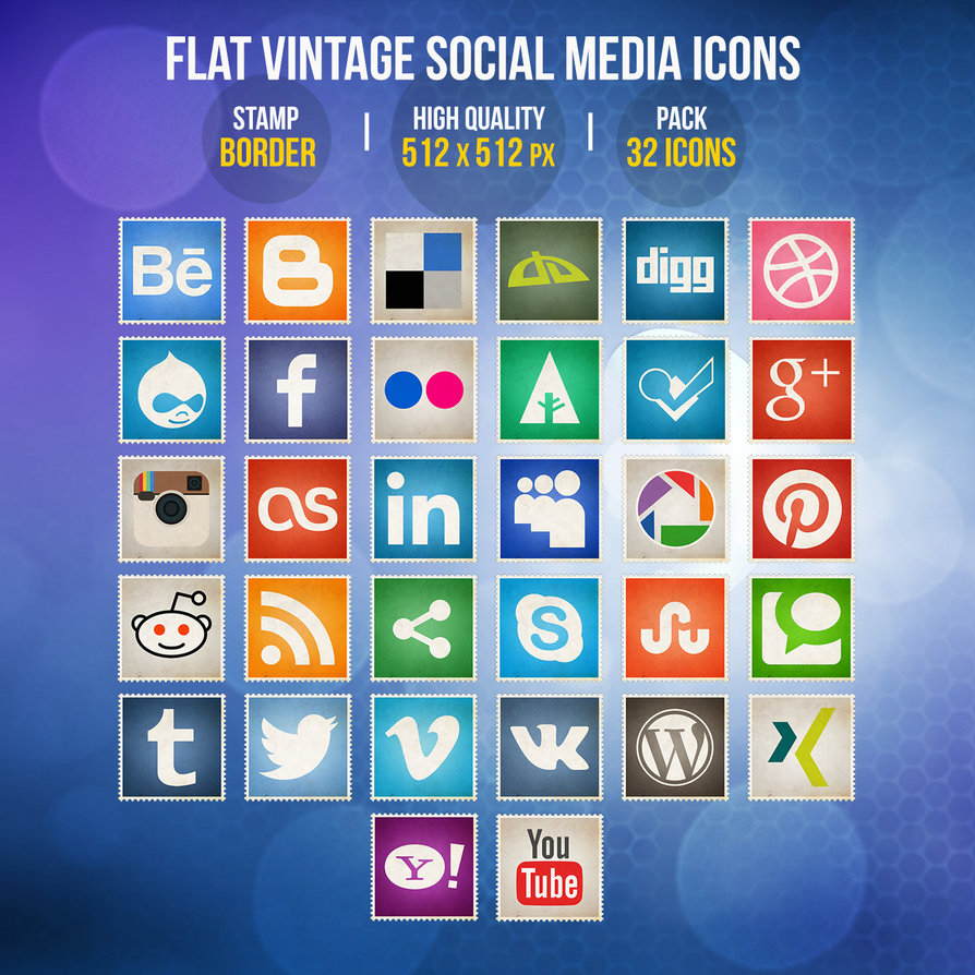 Flat Vintage Social Media Icon Set