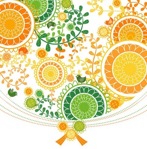 Green & Yellow Floral Pattern Vector