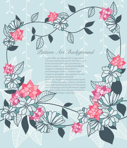 Simple Blue & Pink Flowers Frame Vector