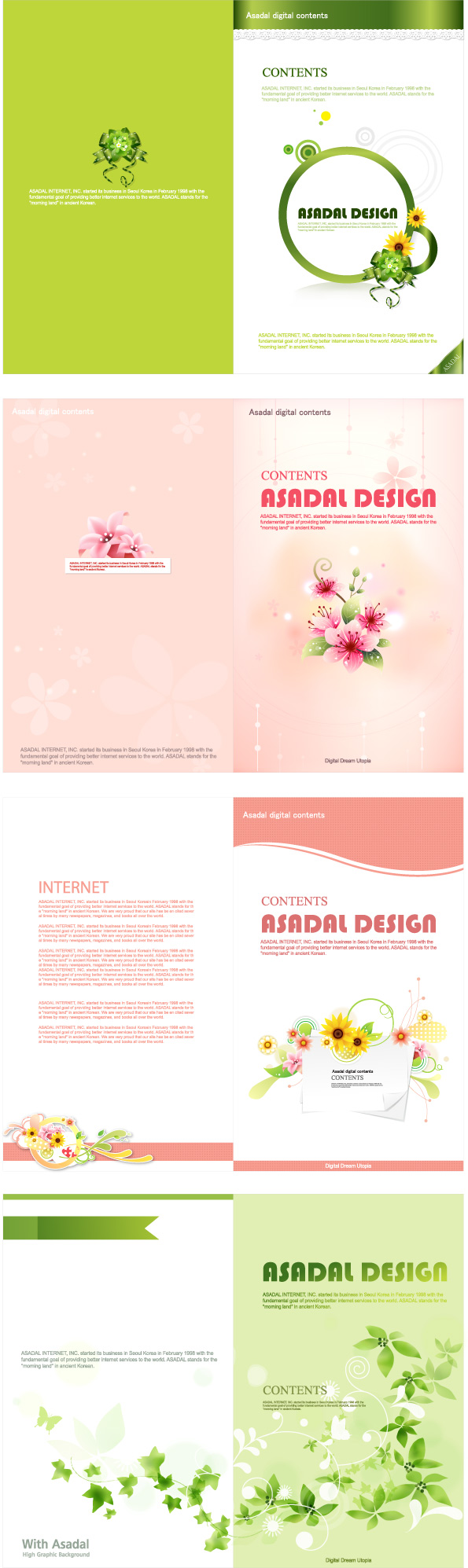 Set Of Green & Pink Brochure Cover Templates Vector