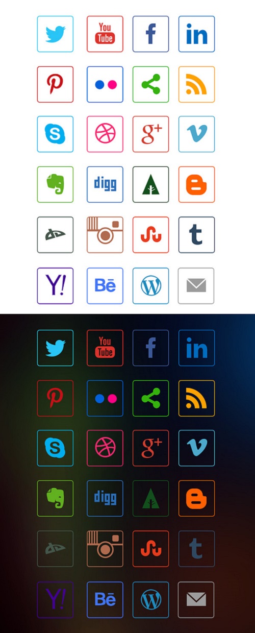 24 Social Media Outline Icons PSD