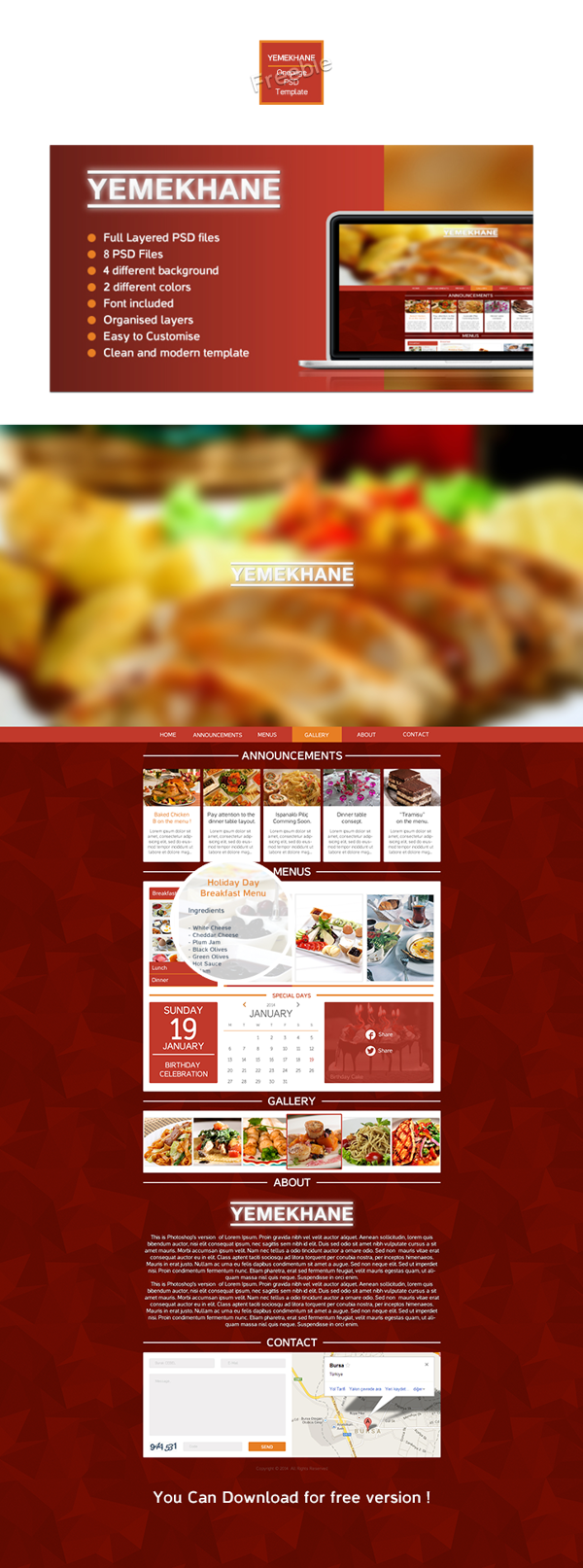 Yemekhane Restaurant Website Template PSD