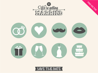 8 Flat Wedding Icons PSD