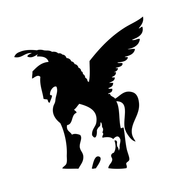 Black Horse with Wings Vector Silhouette