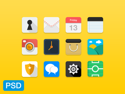 12 Flat Long Shadow Random Icons PSD