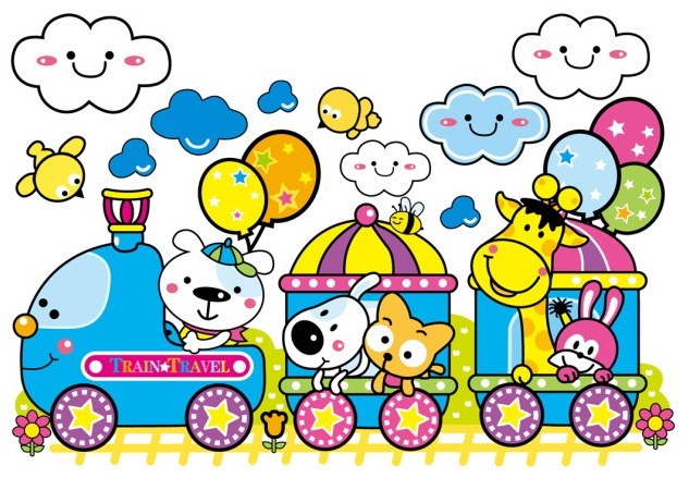 Cartoon Animals Train Vector Illustration