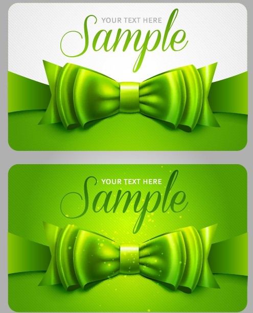 Fresh Green Bow Card Templates Vector