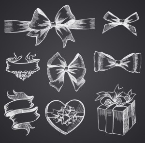 Hand Drawn Gift Boxes & Ribbon Bows Vector