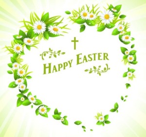 Green Happy Easter Heart Wreath Vector