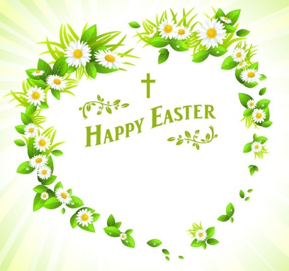 Green Happy Easter Heart Wreath Vector
