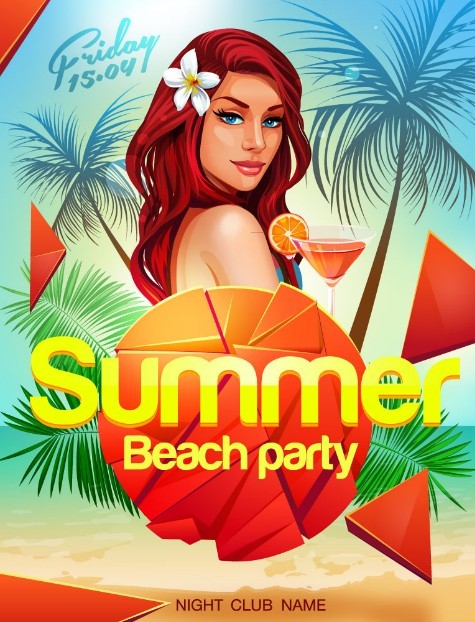 Vintage Summer Beach Party Night Club Flyer Template Vector