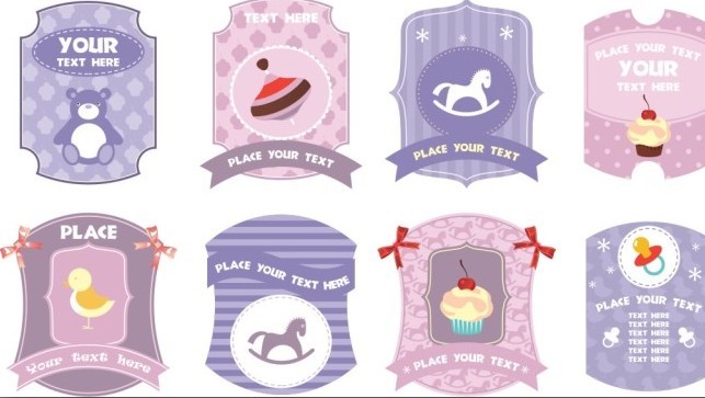 Cute Cartoon Label Set Vector