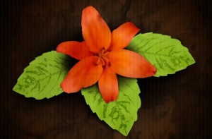 Vintage Orange Flower with Green Leaves Background Vector