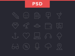20 Simple Line Icons PSD