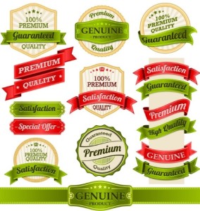 Green Product Badge & Label with Ribbon Vector Set