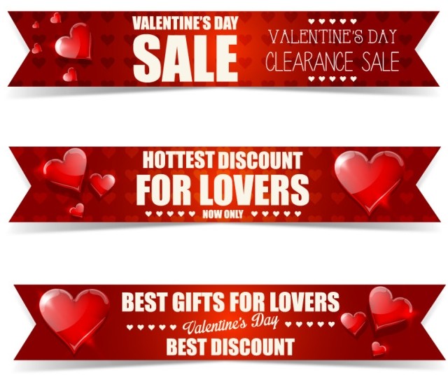 3 Creative Ribbon-Style Valentine's Day Clearance Sale Banners Vector
