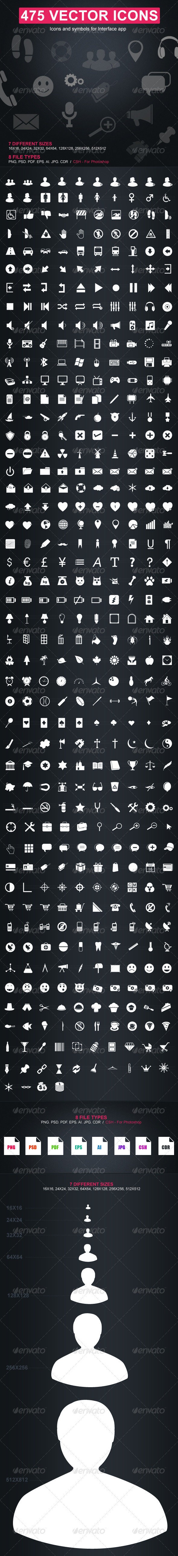 475 Vector Icons & Symbols For Interface App