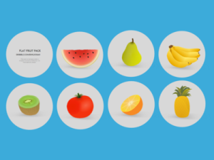 Flat Cartoon Fruit Icon Set Vector