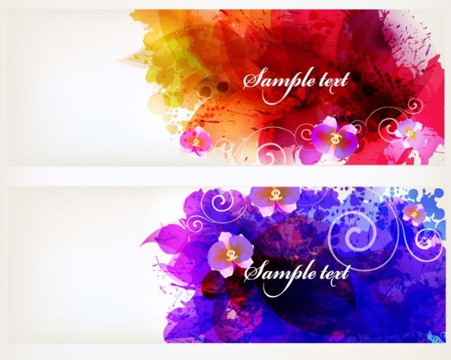 Beautiful Watercolor Splash Flowers Banner Templates Vector