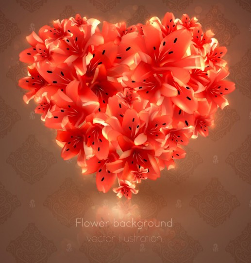 Pink Flower Heart Background Vector